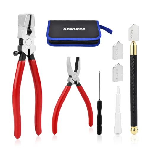 Xawuesa Upgrade Heavy Duty Glass Cutter Kit (2-20MM) - Precision Running Breaking Pliers for Stained Glass Tiles Mosaics & Fusing