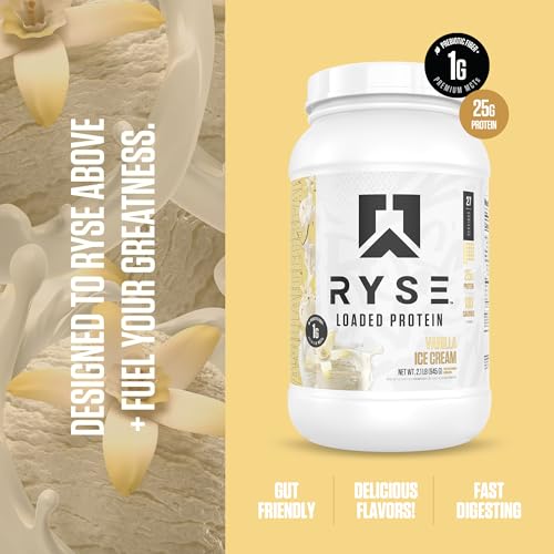 Image of RYSE Loaded Protein Powder - Vanilla Ice Cream - 25g Whey Protein Isolate & Concentrate with Prebiotic Fiber & MCTs - Low Carb, Low Sugar, Digestive-Friendly - 27 Servings / 2 lb Tub