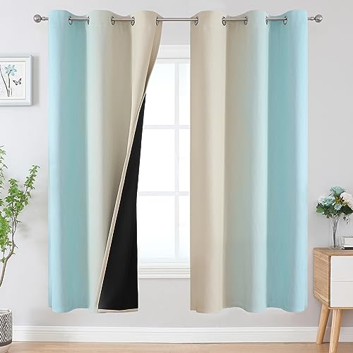 Estelar Textiler Aqua and Beige Ombre Blackout Curtains for Bedroom 72 Inch