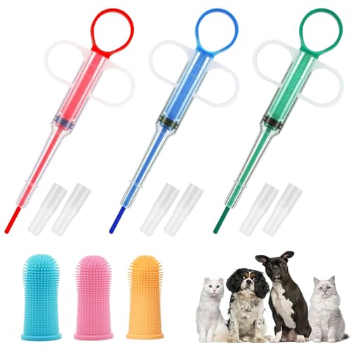 ElevaPulse Tablettengeber für Katzen und Hunde - 6er Set mit Pill Assist Katze, Medikamenten Spritze und Fingerzahnbürsten für Haustierpflege