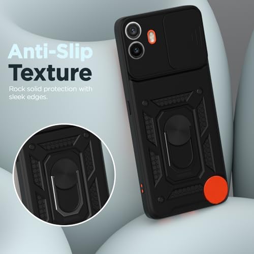 Image of Pikkme D10 Tough Armor Bumper Case | 360 Protection Case | Sliding Camera Shield Cover & Ring Holder Stand Back Cover for CMF by Nothing Phone 1 (Black)