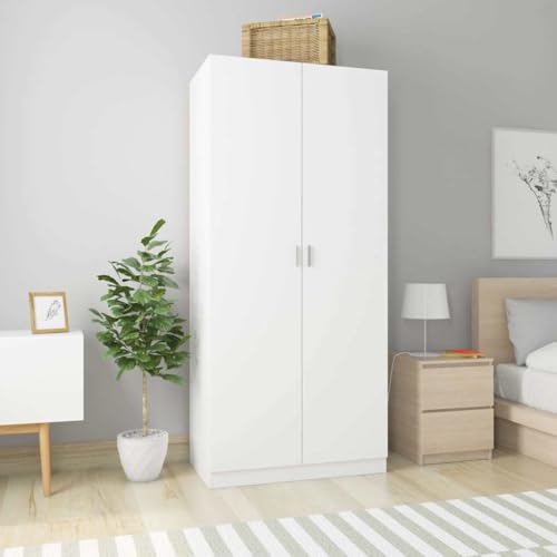 KTHLBRH Armario Ropero de Madera Contraplacada Blanco 90x52x200cm con Compartimento Abierto y Barra Colgar, Almacenamiento Compacto para Ropa y Accesorios Diarios, Mueble