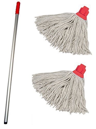 Discounted Cleaning Supplies Professional Colour Coded Mop Handle and 2 Mop Heads - Colour Red
