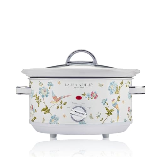 Laura Ashley Slow Cookers 3.5 Litres. Large Capacity Slow Cooker for 4 to 5 People. Energy Efficient Slow-Cooker with 3 Heat Settings. Detachable Ceramic Pot with Tempered Glass Lid - Elveden White