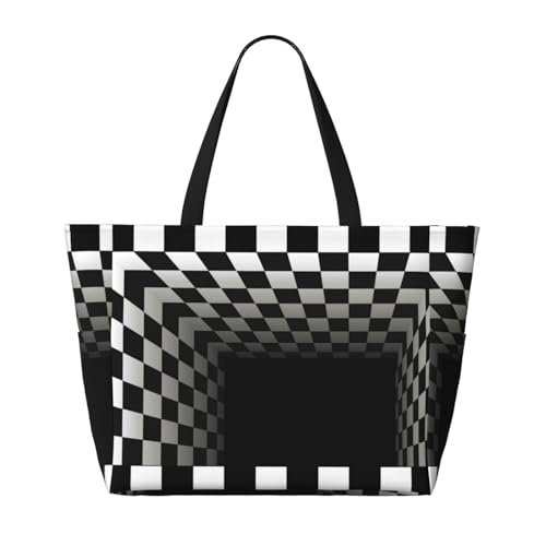 3d Black And White Checkerboard Tunnel Print Beach Pool Bags Tote For Women Ladies Large Gym Tote Carry On Bag For Weekender Travel Waterproof2