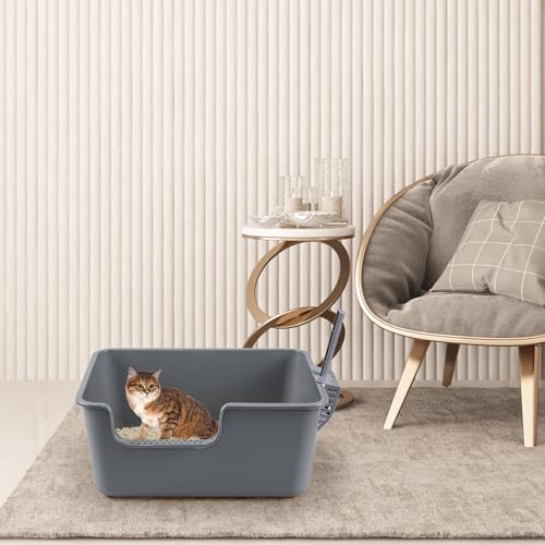 Set de 4 areneros para gato con pared alta y pala, gris miniatura 4