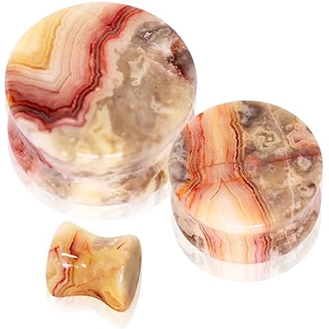 blue palm jewelry Pair of Crazy Lace Agate Double Flare Stone Ear Plugs Expander Gauges 0ga - 1 inch E621 (5/8 INCH(16MM)) Cover