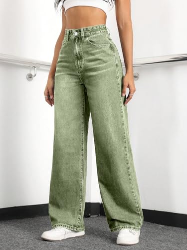 Image of Straight Leg Jeans for Women High Waisted Wide Leg Denim Pants