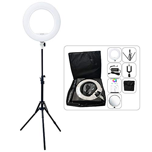 Yidoblo AX-480EII 5500K Warm & Cold Bio-Color Camera Photo/Studio/Phone/Video 18'' 240 LED Ring Light LED Lamp Makeup Ring lamp (AX-480SII Set)