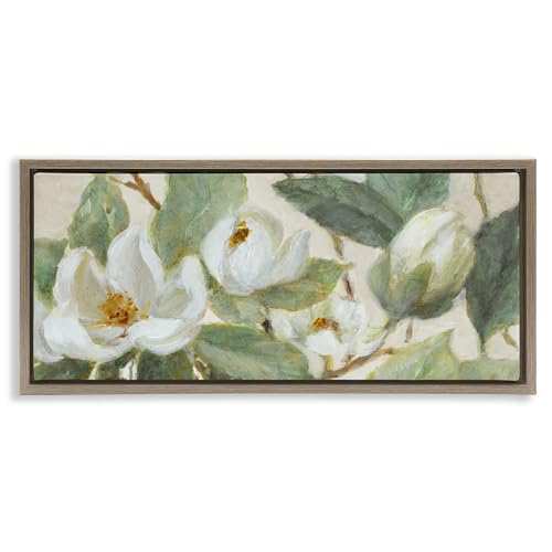 Delicate Magnolia Dreaming Floral, 14 x 31 Inch Canvas in Floater Frame