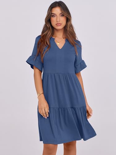 Image of ANRABESS Women's Summer Casual Dress, V-Neck Ruffle Sleeve Tiered Mini Dress, Soft Comfy Fabric with Pockets for All-Day Wear