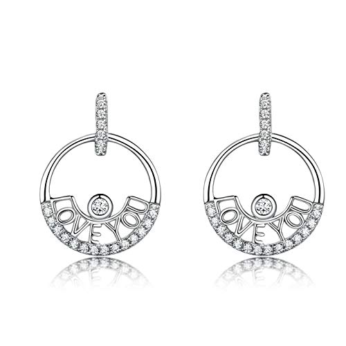 Boucles d'oreilles mariée argent femme symbole Love You en oxyde de zirconium brillant