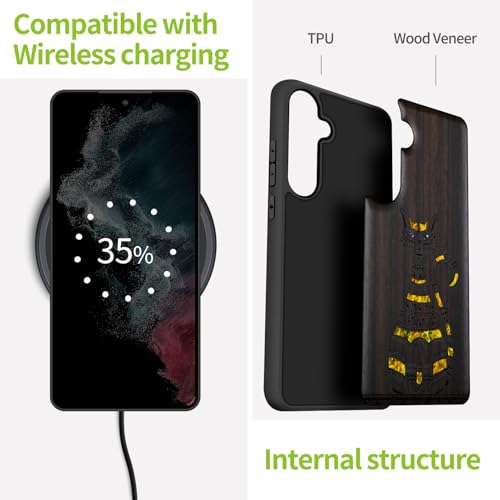 Coque Galaxy S24 FE en bois sombre gravé avec incrustation coquille unique - 5