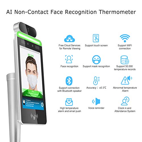 Wi-Fi Non-Contact Face Recognition Temperature Measurement Automatic Infrared Body Temperature Thermal Scanner Kiosk Access Control System,with Touch Screen and face Comparison Library - Thumbnail 2