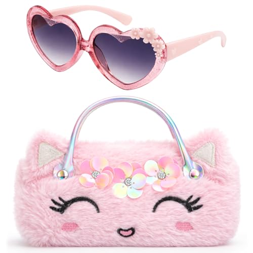 Hifot Unicorn Kids Sunglasses with Eyeglass Case Portable Hard Sunglasses Pouch with Handle UV Protection