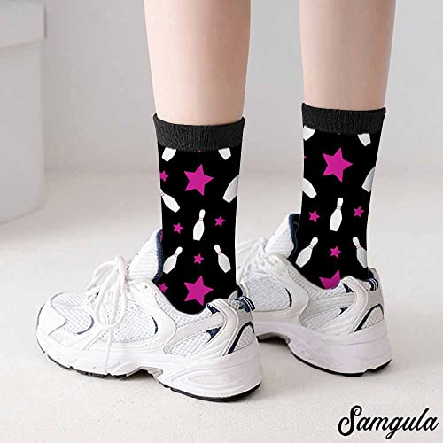 Image of Red Striped Crew Socks for Woman Size 6-8 Christmas Tree Moose Snowflake Dots Lines Girls Socks