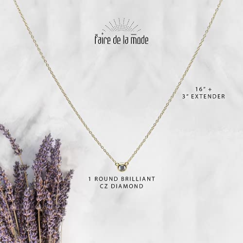 Solitaire Choker Necklace, Simple Tarnish Free Small Diamond Pendant Necklace For Women, 16 Inch - 19 Inch (Gold) #TOP6