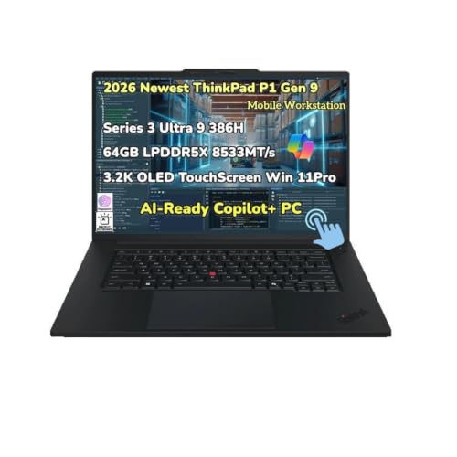 Image of 2026 New ThinkPad P1 Gen 9 Mobile Workstation AI Laptop 16 inch 3.2K OLED TouchScreen Series 3 Ultra 9 386H 64GB LPDDR5X, 8533MT /s RAM 2TB SSD RTX PRO 2000 Blackwell GDDR7 Graphic RGB IR Cam Win 11 Pro