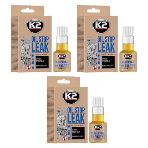 K2 Tapafugas de Aceite - Sellador de Fugas de Aceite Pack de 3, Cajas de Cambios, Transmisiones y Sistemas Hidráulicos - Antifuga T377 Stop Leak Oil 50 ml