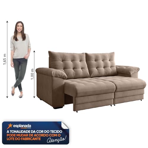Sofá Retrátil e Reclinável Bipartido 2 Lugares 2,10m Veludo Bege Coliseu Selmer