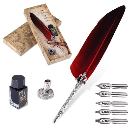 VABNEER Feather Quill Pen Retro Feather Pen Premium Metal Nibbed Pen Writing Quill Fit for...