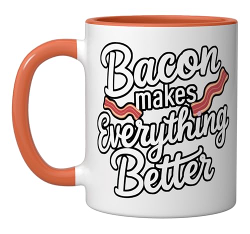 Bacon Makes Everything Better |||- Ceramic Mug, Orange/White