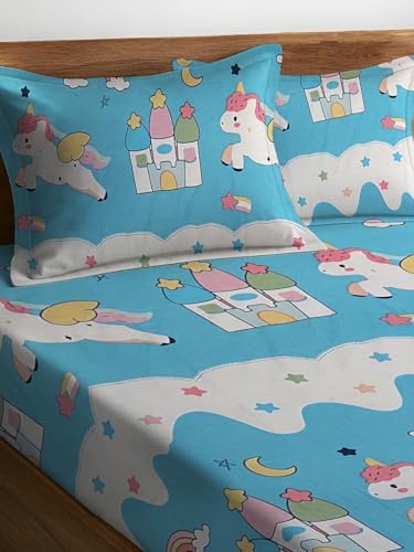 Image of Weave & Decor Cotton Feel Kids Bedsheet Double Bed 90x90 inches, Soft Fabric, Includes 2 Pillow Covers 20x30 inches