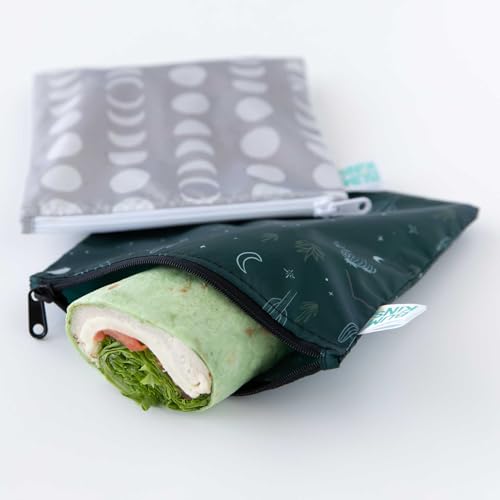 Bumkins Reusable Sandwich and Snack Bags, for Kids School Lunch and Adults Portion, Washable Fabric, Waterproof Cloth Zip Bag, Travel Pouch, Food-Safe Storage, 4-pack Set, Desert Dk. Green and Gray by Bumkins - Used condition - Image 4