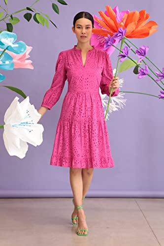 Image of Maggy London Women's Maggy London Women's Dresses Mini Ruffle Mock Neck Eyelet Dress with Tiered Skirt