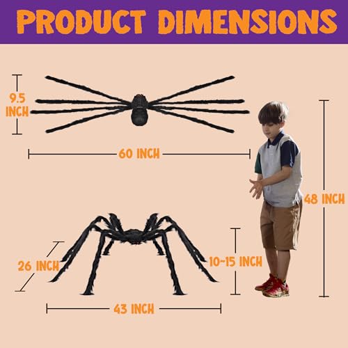 JOYIN Halloween Outdoor Decorations Giant Spider, 5 Ft Large Spider for Yard Lawn Garden Patio Scary Halloween Outside Decor, Indoor Haunted House Prop and Home Party Decor, Black
