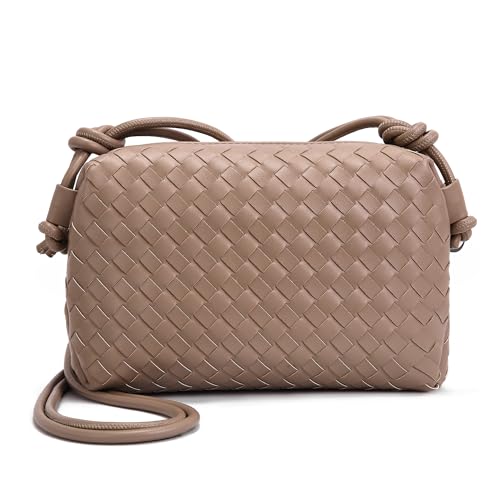 hedexe Woven Crossbody Bag for Women: Handmade Vegan Leather Purse - Quiet Luxury Minimalist for Casual Travel Daily (Khaki)