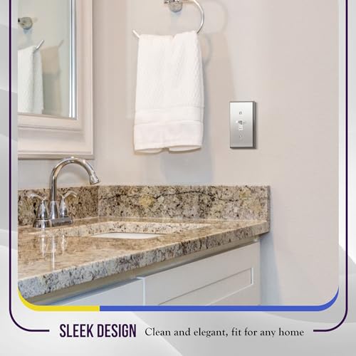 Image of ENERLITES Toggle Light Switch Metal Wall Plate, Stainless Steel 201, Corrosion Resistant, Standard Size 1-Gang 4.50 inch x 2.76 inch, 7711-PC, Polished Chrome, Silver | Mirror-like polished chrome; Rust-proof Stainless Steel 201; Standard 1-gang; Fits toggle switches; 7711-PC