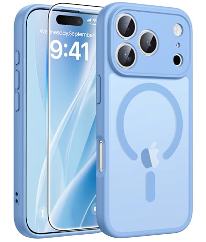 FNTCASE for iPhone 17 Pro Max Case: [Compatible with Magsafe] Translucent Matte Cases with [Full Camera Protection] [Screen Protector] Military Grade Shockproof Protective Phone Cover - Light Blue - 2
