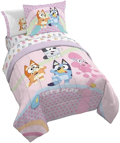 Jay Franco Kids Comforter Set Includes Sheets and Pillow Covers - Soft and Cozy Bed Set for Stylish Room Decor, Pink - Bluey 7 Piece Full Size Bedding