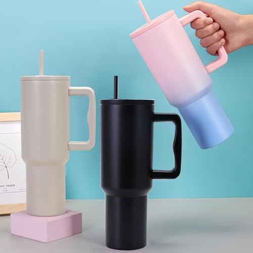 Image of Tumbler with lid and Straw 1200ML Cup Stainless Steel Vacuum Insulated Cup for Water, Iced Tea or Coffee 1.2L Office Gym Travelling; Tumbler with Straw. (40 - Oz - Pink Blue)
