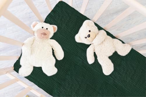 Image of TADO MUSLIN Baby Crib Sheets 2 PCS, 100% Organic Cotton Fitted Crib Sheet for Standard Crib Mattress (52 inchx28 inch), Soft and Breathable for Girl and Boy (Khaki, Green)