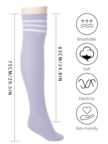 Image of Abodhu Womens Thigh High Socks, Over Knee Socks for Women, Striped Knit Long Tall Stockings, Cosplay Casual Socks