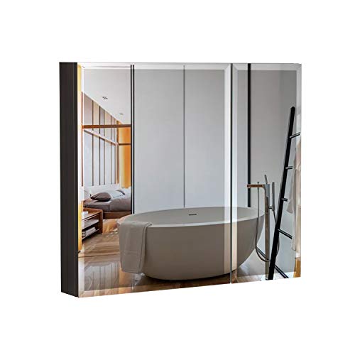 B&C 30"x26" Aluminum Medicine Cabinet with Mirror|Color Black|Bathroom Mirror Cabinet with Adjustable Glass