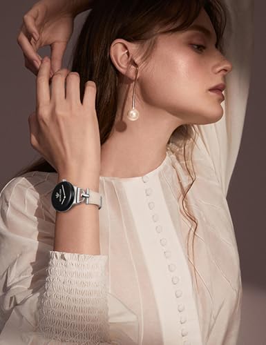 Image of Wearlizer Leather Bands Compatible with Google Pixel Watch 4 /3 41mm /Pixel Watch 2 /1 Band Women, Dressy Designer Slim Leather Strap with D-Shape Metal Buckle for Pixel Smartwatch Accessories