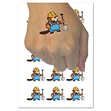 Construction Worker Builder Beaver with Shovel and Hard Hat Temporary Tattoo Water Resistant Fake Body Art Set Collection - 54 1' Tattoos (1 Sheet)