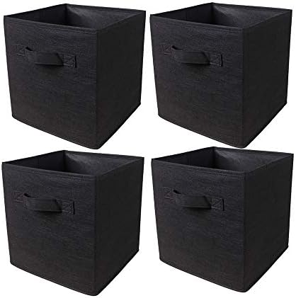 BonChoice Foldable Storage Cubes Boxes Pack of 4 with Handle for Home Organization, Fabric Wardrobe Storage Box Organizer Basket Bins for Clothes Bedding Toys Towels,Collapsible & Durable Light Purple
