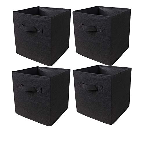 BonChoice Foldable Storage Cubes Boxes with Handle for Home Organization, Fabric Wardrobe Storage Box Organizer Basket Bins for Clothes Toys Towels, Collapsible&Durable (4, Black)