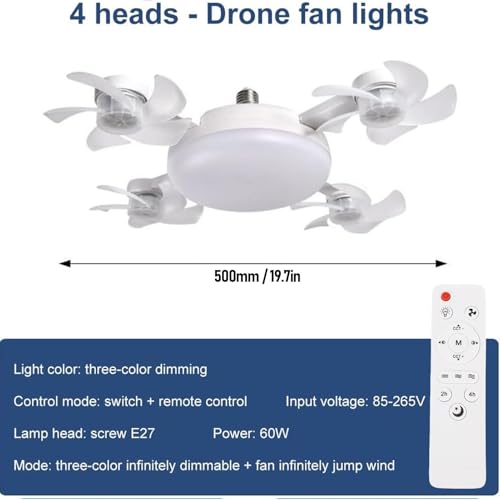Ceiling Fan Light,Socket LED Fan Light With Remote Control,3 Speed Quiet DC Motor 3 Color Memory Timing Function E26 E27 Indoor Lighting Fixture for Bedroom Living Room Kitchen Garage by LIANGLIDE - Used condition - Image 2