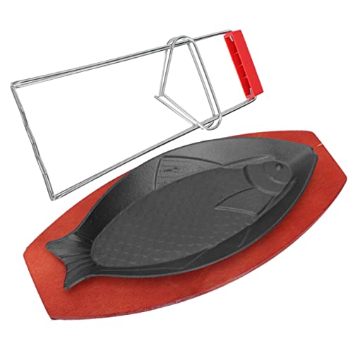 ULTECHNOVO 1 Juego sartén de pescado inoxidable placa para hornear bistec cocinando fiesta placa de parrilla de bistec bandejas plato para hornear pescado molde para hornear pescado de madera