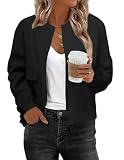 Zeagoo Women Bomber Jacket Casual Trendy Fall Coat Varsity Shackets Fashion Outfits with Side Pockets Black
