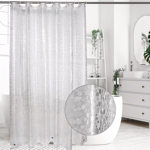 WELTRXE EVA Shower Curtain Liner Waterproof, Plastic Clear Pebble Shower Curtain Liner, No Odor Shower Liner, Heavy Duty Shower Curtain Liner with Magnets for Bathroom 72x72 Inch,12 Hooks by WELTRXE - Image 6