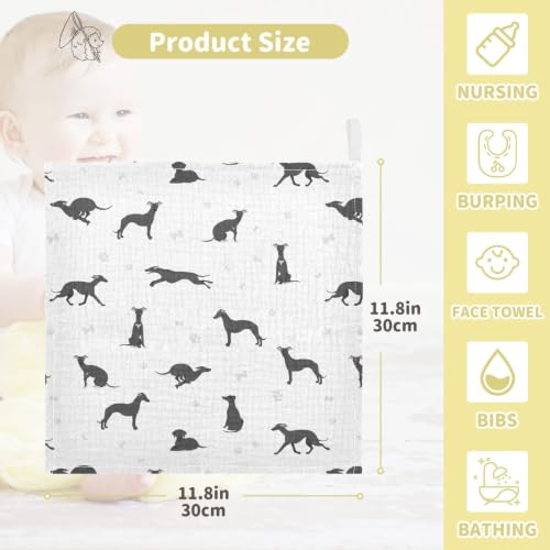 Image of vvfelixl Baby Cotton Washcloths Whippet Dog Infants Bath Towel for Unisex Puppy Face Towels for Newborn, Natural Baby Wipes Delicate Skin, 11.8 X 11.8 inch, one sizex3