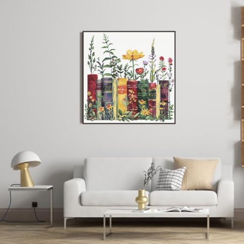 Image of KYOQFVN Stamped Cross Stitch Kits - Flower Embroidery Starter Kit for Adult Beginners, 11CT Needlepoint Cross-Stitch Patterns Dimensions Kit Arts and Crafts 14x14inch