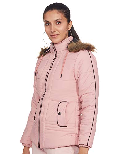 Image of Qube By Fort Collins Women's Medium-Length Bomber Jacket with Detachable Hood Stylish Winterwear for All-Day Comfort |Material: Nylon
