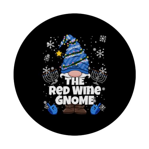 The Red Wine Gnome Funny Jewish Hanukkah Gnome PopSockets Swappable PopGrip, Black - Image 3